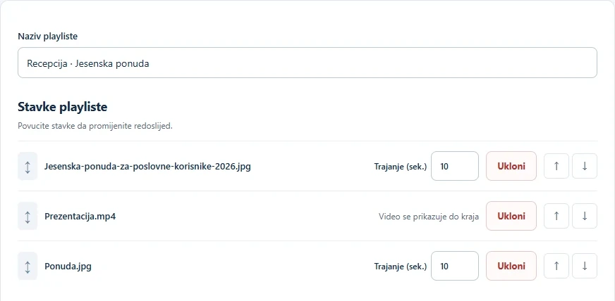 Stavke playliste u Esmozi
